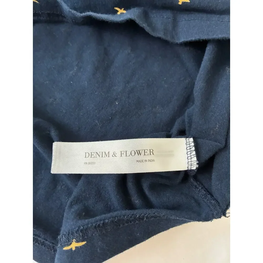 Santa Monica Denim & Flower Ricky Singh Navy Bird Print T-shirt Large